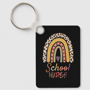 Cute Rainbow Leopard Print School Nurse Back To Sc Key Ring