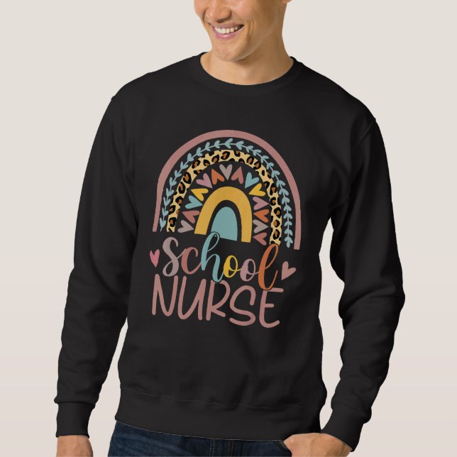 Cute Rainbow Leopard Print School Nurse Back To Sc Sweatshirt (Front)