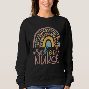 Cute Rainbow Leopard Print School Nurse Back To Sc Sweatshirt