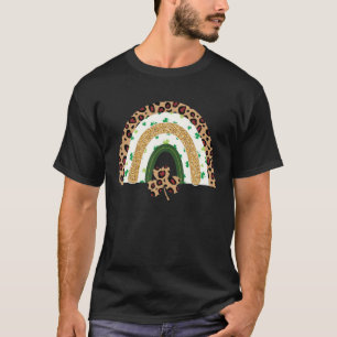 Cute Rainbow Leopard Print Shamrock Lucky St Patri T-Shirt