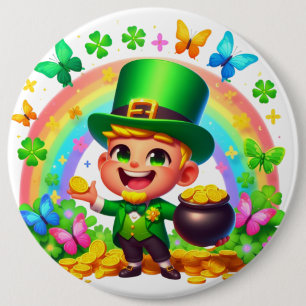 Cute Rainbow Leprechaun with Gold 6 Cm Round Badge