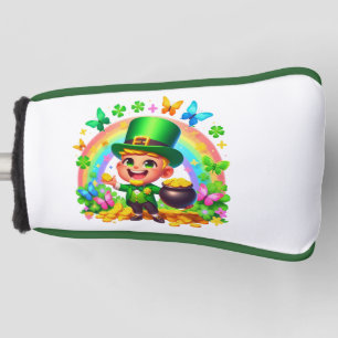 Cute Rainbow Leprechaun with Gold Golf Head Cover