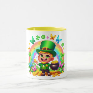 Cute Rainbow Leprechaun with Gold Mug