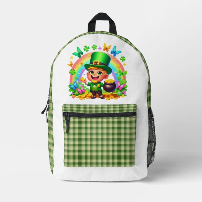 Cute Rainbow Leprechaun with Gold Printed Backpack (Front)