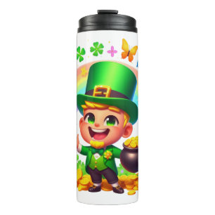 Cute Rainbow Leprechaun with Gold Thermal Tumbler