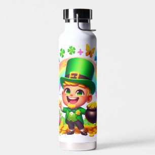 Cute Rainbow Leprechaun with Gold Water Bottle