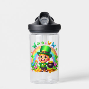 Cute Rainbow Leprechaun with Gold Water Bottle