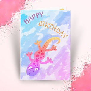 Cute Rainbow Lizard Gecko Happy Birthday Card