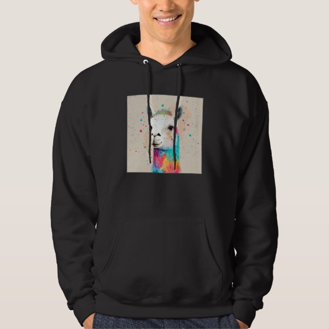 Cute Rainbow Llama Paint Splatter Illustration Col Hoodie (Front)