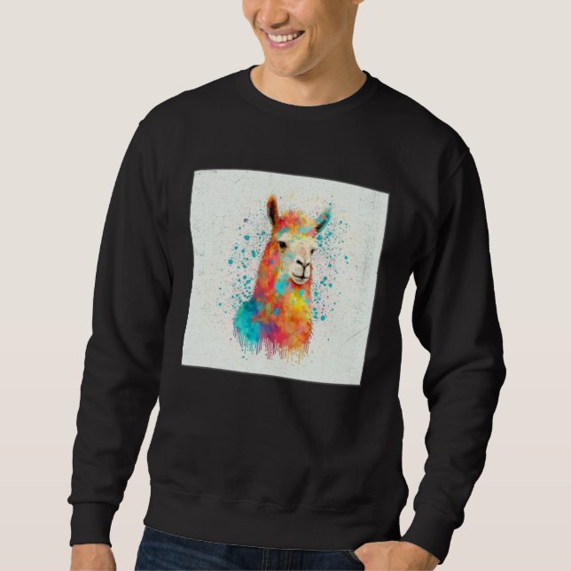Cute Rainbow Llama Paint Splatter Illustration Col Sweatshirt (Front)