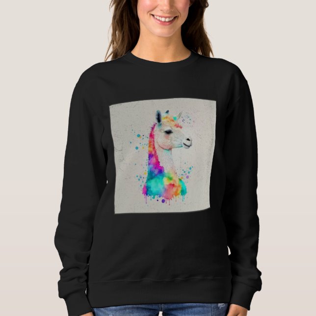 Cute Rainbow Llama Paint Splatter Illustration Col Sweatshirt (Front)