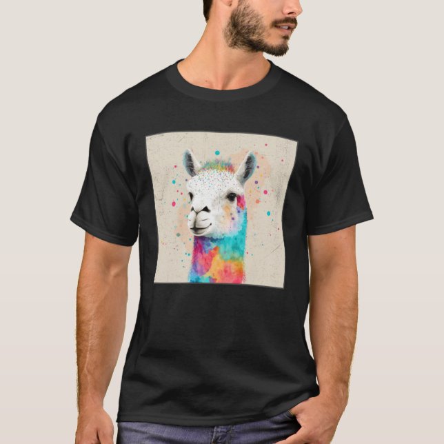 Cute Rainbow Llama Paint Splatter Illustration Col T-Shirt (Front)