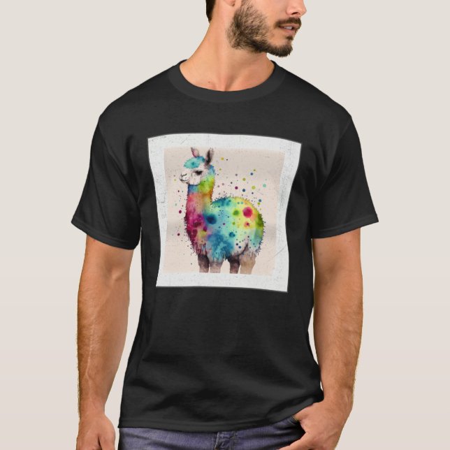 Cute Rainbow Llama Paint Splatter Illustration Col T-Shirt (Front)