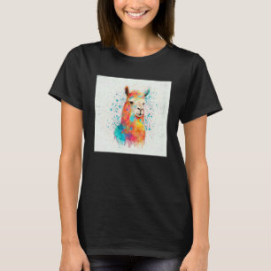 Cute Rainbow Llama Paint Splatter Illustration Col T-Shirt