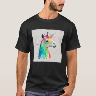 Cute Rainbow Llama Paint Splatter Illustration Col T-Shirt