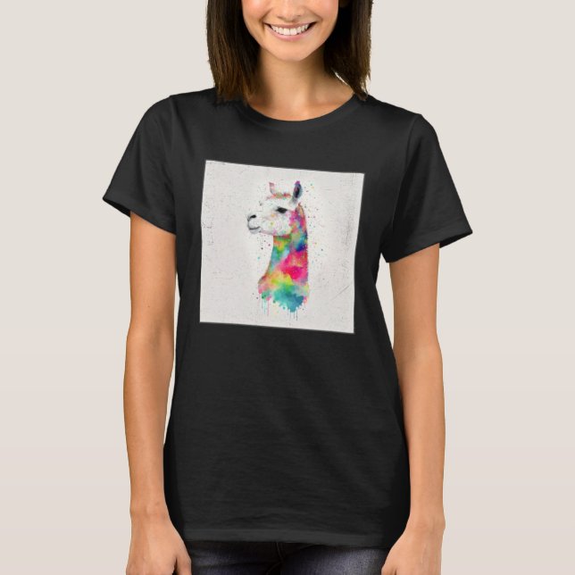 Cute Rainbow Llama Paint Splatter Illustration Col T-Shirt (Front)