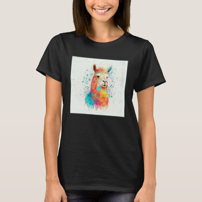 Cute Rainbow Llama Paint Splatter Illustration Col T-Shirt (Front)