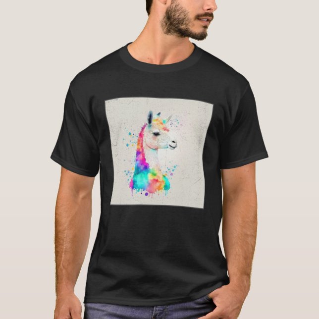 Cute Rainbow Llama Paint Splatter Illustration Col T-Shirt (Front)