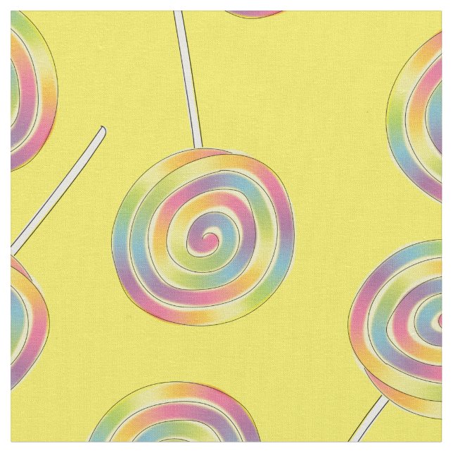 Cute Rainbow Lollipops Kids Candy Fabric (Close Up)
