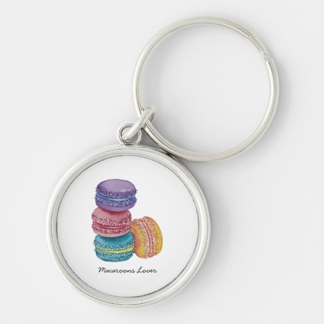 Cute Rainbow Macaroons In Watercolor  Key Ring (Front)