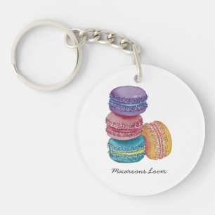 Cute Rainbow Macaroons In Watercolor  Key Ring