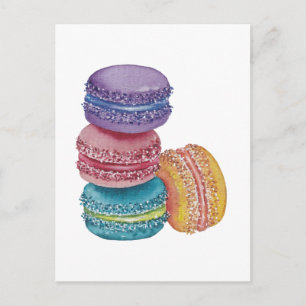 Cute Rainbow Macaroons In Watercolor Postcard