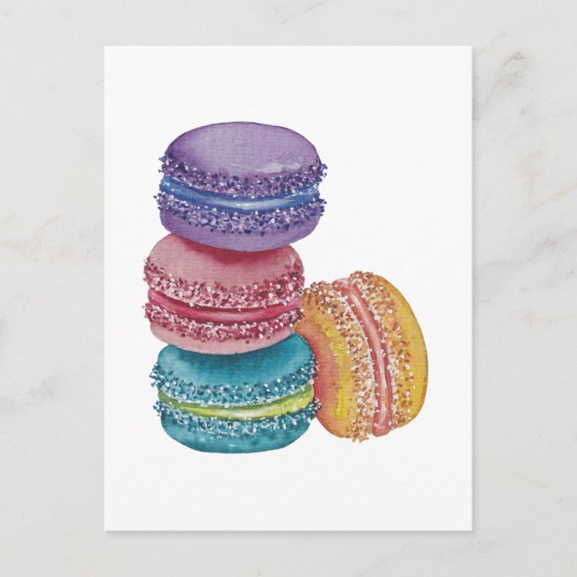 Cute Rainbow Macaroons In Watercolor Postcard (Front)