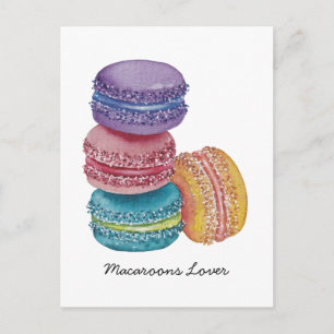 Cute Rainbow Macaroons In Watercolor Postcard