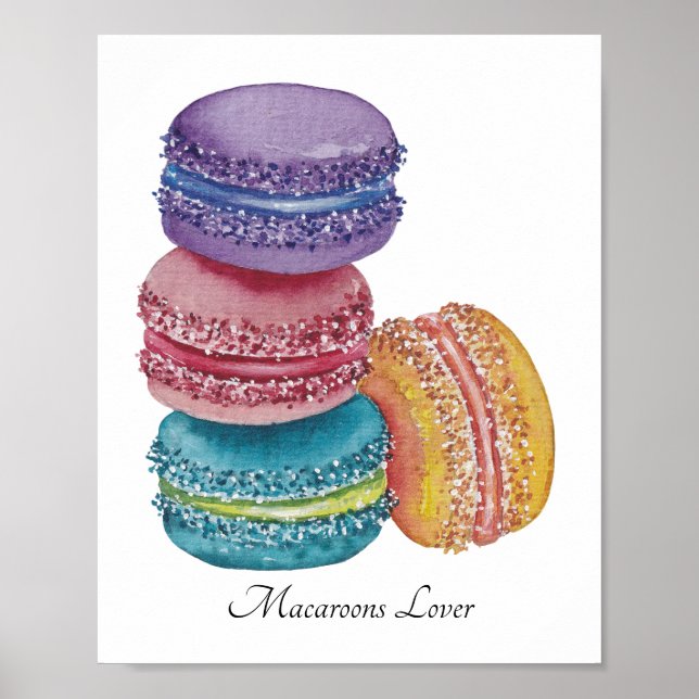 Cute Rainbow Macaroons In Watercolor Poster (Front)