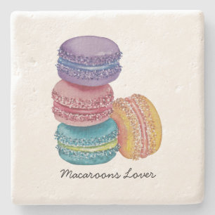 Cute Rainbow Macaroons In Watercolor Stone Coaster