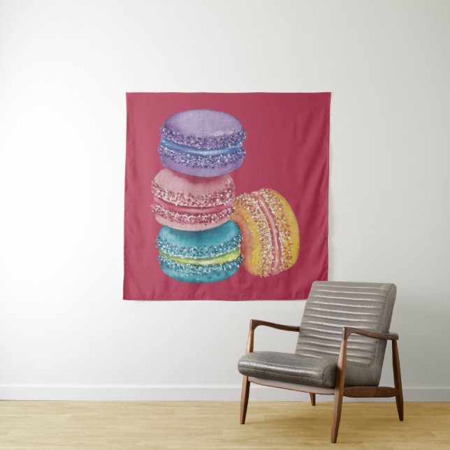 Cute Rainbow Macaroons In Watercolor  Tapestry (In Situ)