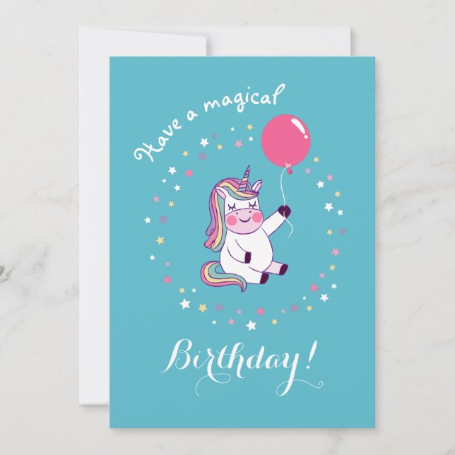 Cute Rainbow Magical Unicorn Birthday Card (Front)