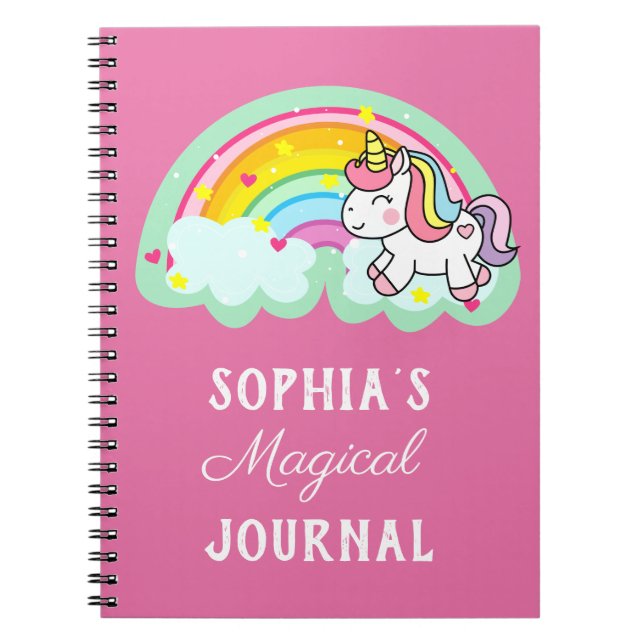 Cute Rainbow Magical Unicorn Pink Notebook (Front)