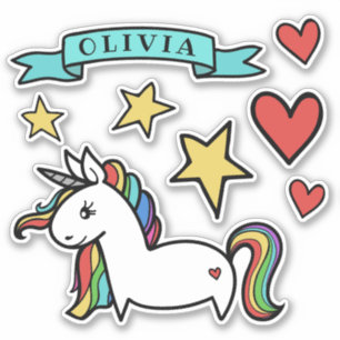 Cute Rainbow-Maned Unicorn Hearts & Stars