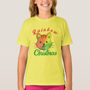 Cute Rainbow meowy Christmas Kids Holiday Gift T-S T-Shirt