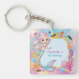 Cute Rainbow mermaid fish seahorse star Birthday Key Ring