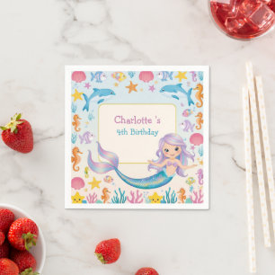 Cute Rainbow mermaid fish shark whale Birthday Napkin
