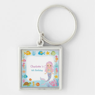 Cute Rainbow mermaid fish turtle star Birthday Key Ring
