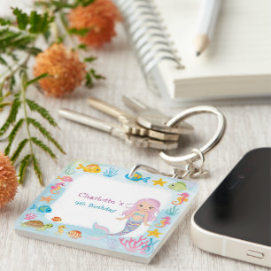 Cute Rainbow mermaid fish turtle star Birthday Key Ring