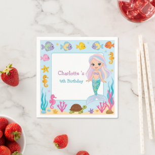 Cute Rainbow mermaid fish turtle star Birthday Napkin