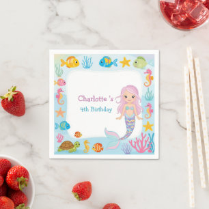 Cute Rainbow mermaid fish turtle star Birthday Napkin