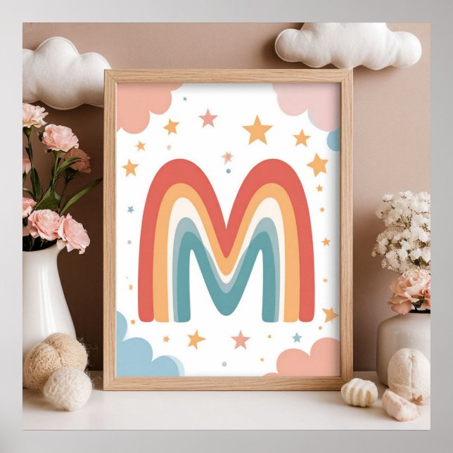 ☁️ Cute Rainbow Monogram M Initial Design ☁️ Poster (Front)