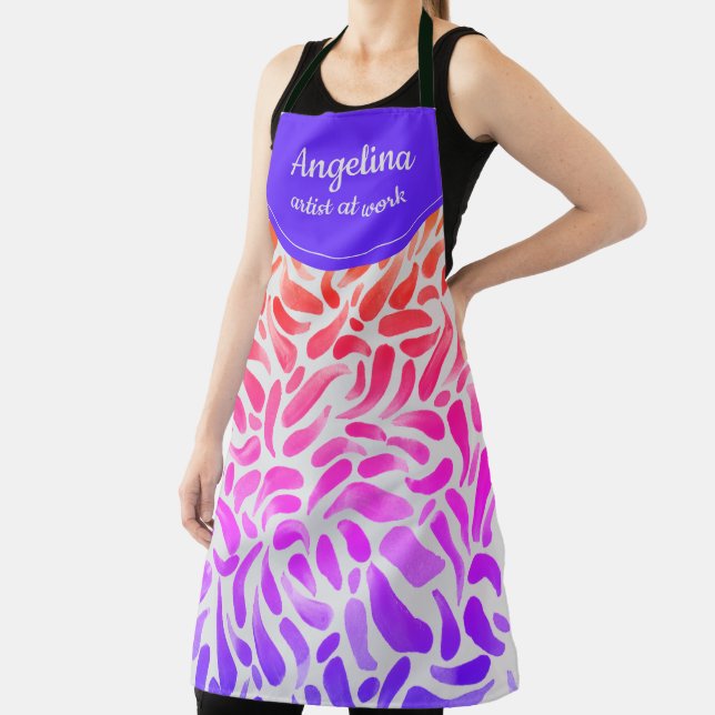 Cute Rainbow Monogrammed Artist Brush Stroke Apron (Insitu)
