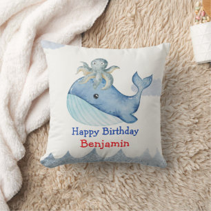 Cute rainbow octopus Whale fish Birthday party Cushion