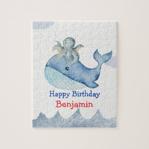 Cute rainbow octopus Whale fish Birthday party Jigsaw Puzzle
