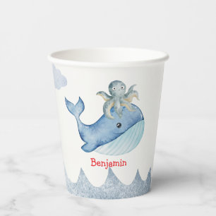 Cute rainbow octopus Whale fish Birthday party Paper Cups