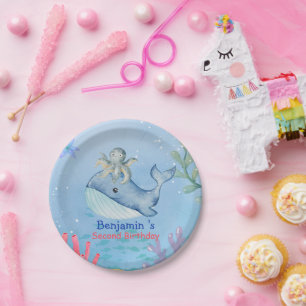 Cute rainbow octopus Whale fish Birthday party Paper Plate