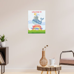 Cute rainbow octopus Whale fish Birthday party Poster