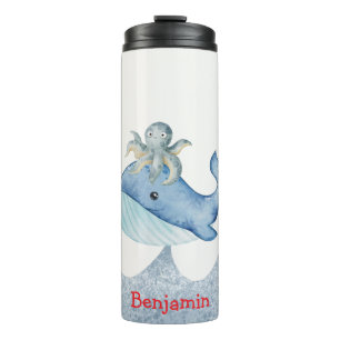 Cute rainbow octopus Whale fish Birthday party Thermal Tumbler