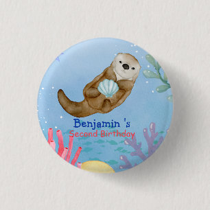 Cute rainbow Otter Scallops Birthday party 3 Cm Round Badge